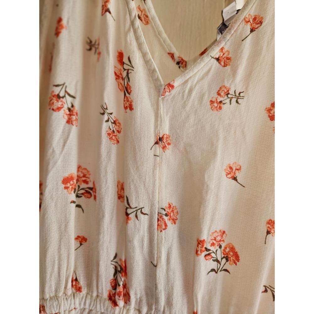 Lucky Brand Floral Maxi Dress Cream Orange V-Neck Sleeveless XL Boho Summer - Picture 2 of 3